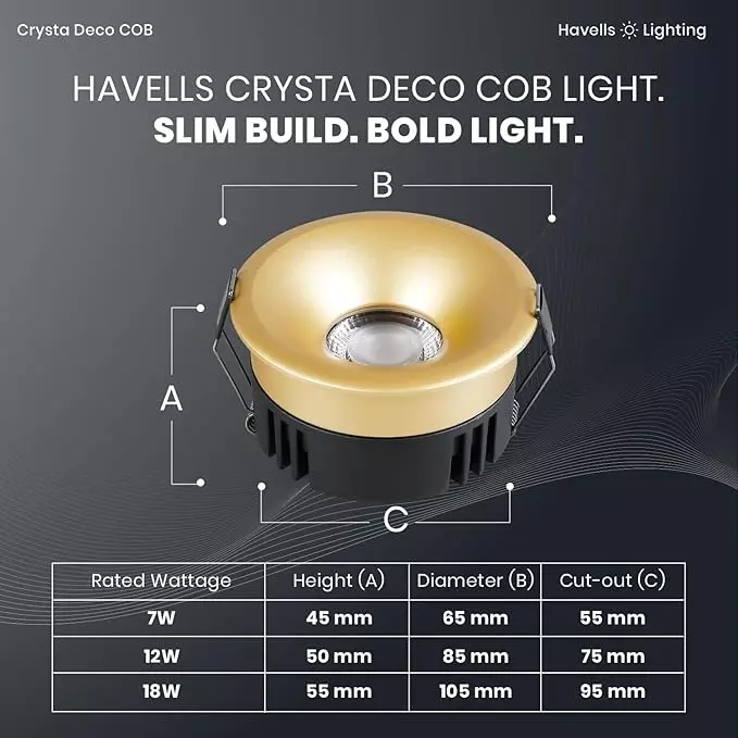 Havells 7 W Crysta Deco LED COB Light Sand Gold 4000 K 55 mm Cut Out Diameter and 45 mm Height, LHEEBEPDUE1O007