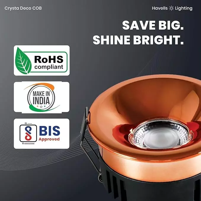 Havells 12 W Crysta Deco LED COB Light Rose Gold 3000 K 75 mm Cut Out Diameter and 50 mm Height, LHEEBEPBUE1P012