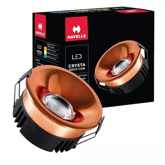 Havells 7 W Crysta Deco LED COB Light Rose Gold 3000 K 55 mm Cut Out Diameter and 45 mm Height, LHEEBEPBUE1P007