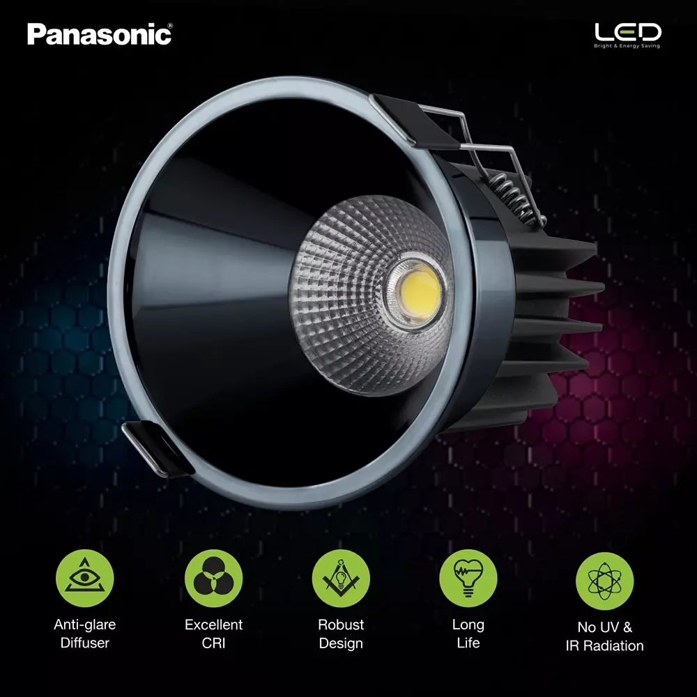 Panasonic Deep Recessed Cob Downlight Black Reflector Color 12 W Natural White, PDLM44124