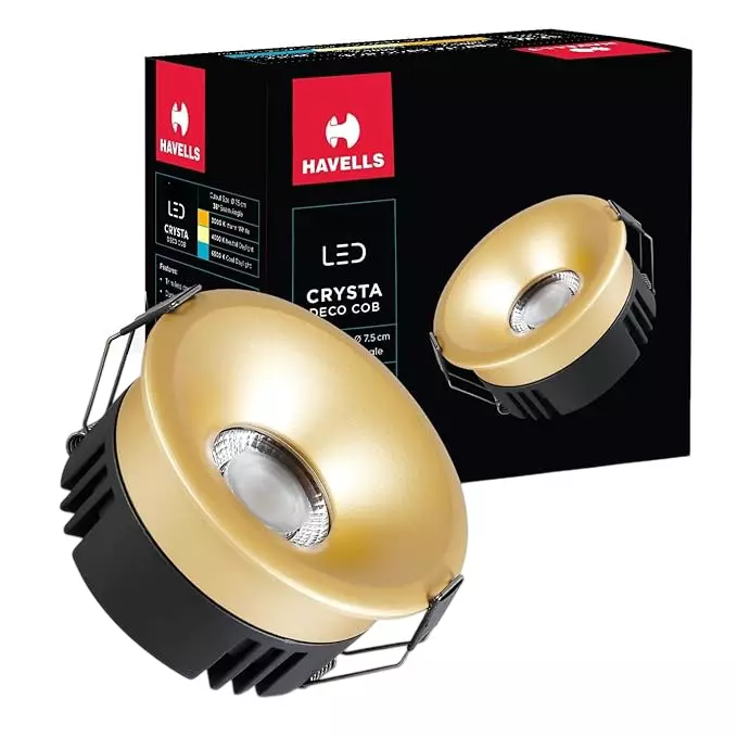Havells 7 W Crysta Deco LED COB Light Sand Gold 6000 K 55 mm Cut Out Diameter and 45 mm Height, LHEEBEPGUE1O007