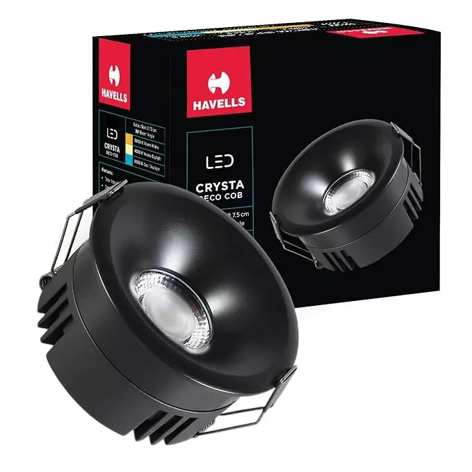Havells 7 W Crysta Deco LED COB Light Matt Black 6000 K 55 mm Cut Out Diameter and 45 mm Height, LHEEBEPGUE1H007