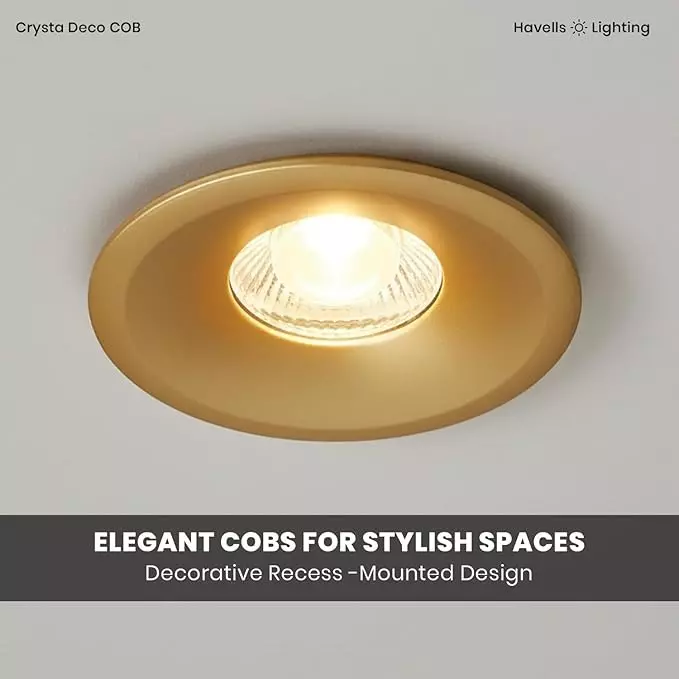 Havells 12 W Crysta Deco LED COB Light Sand Gold 3000 K 75 mm Cut Out Diameter and 50 mm Height, LHEEBEPBUE1O012