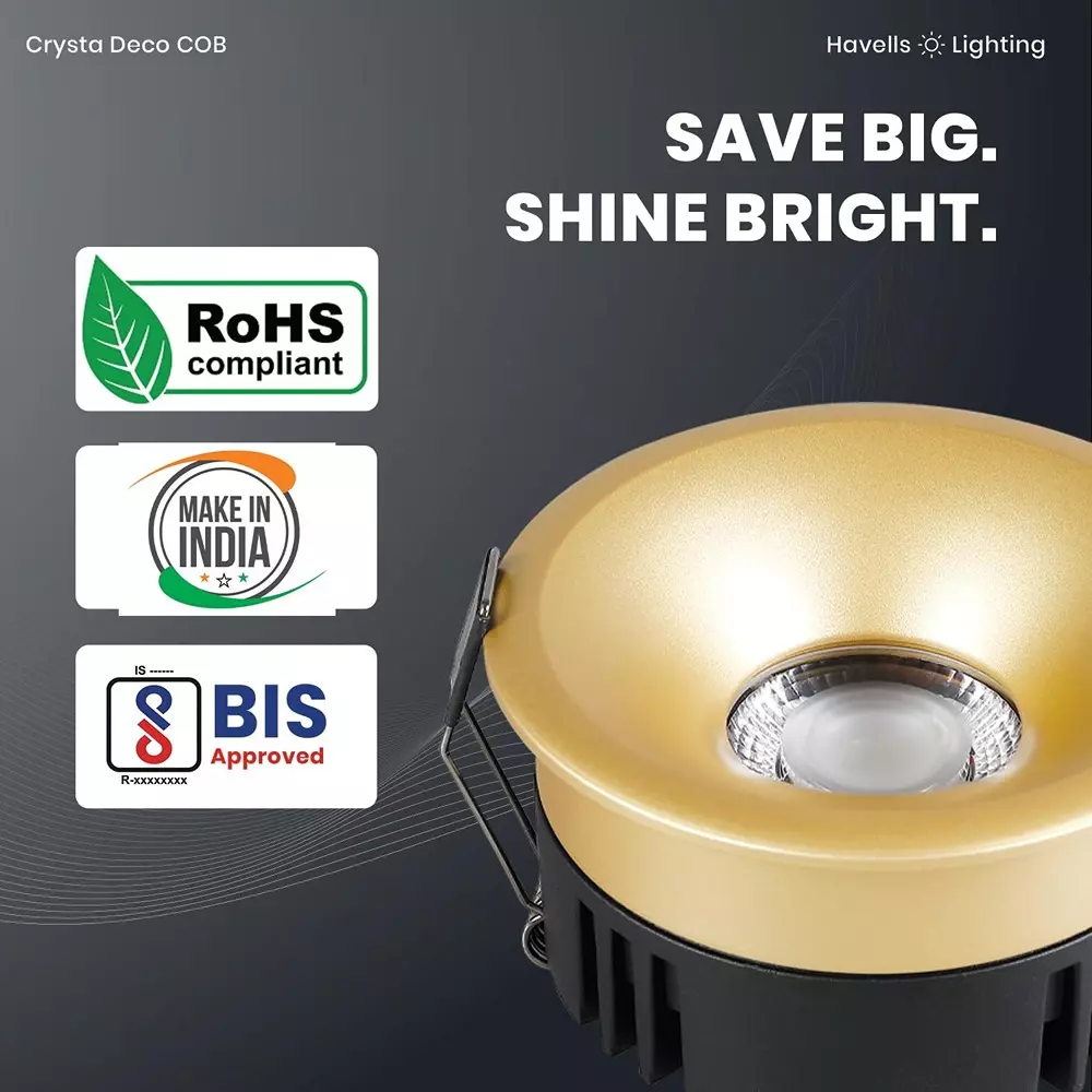 Havells 12 W Crysta Deco LED COB Light Sand Gold 3000 K 75 mm Cut Out Diameter and 50 mm Height, LHEEBEPBUE1O012