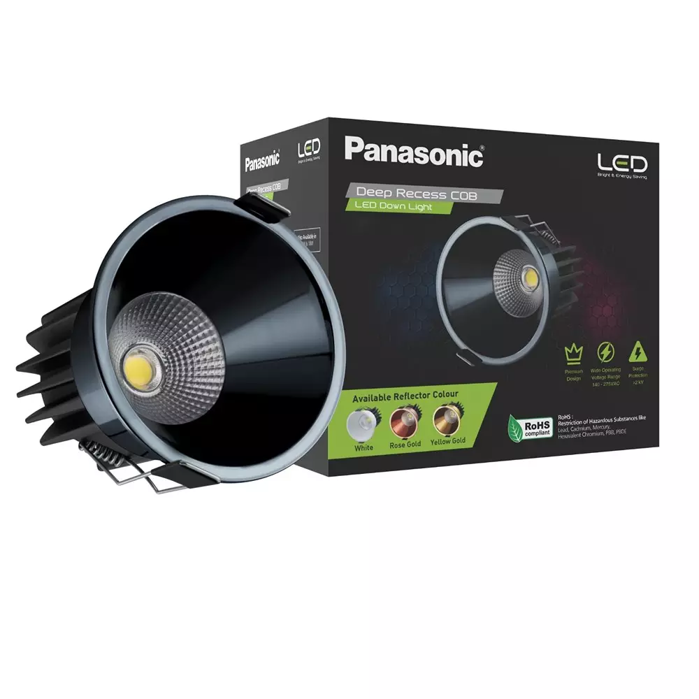 Panasonic Deep Recessed Cob Downlight Black Reflector Color 12 W Cool White, PDLM44127