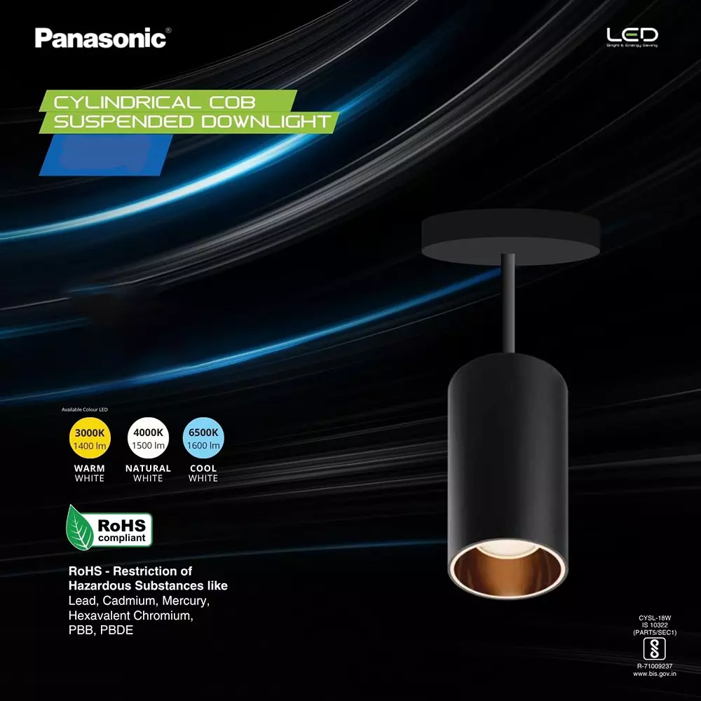 Panasonic Cob LED Downlight Cylindrical Surface 12 W Warm White RG Reflector, PDHM01123