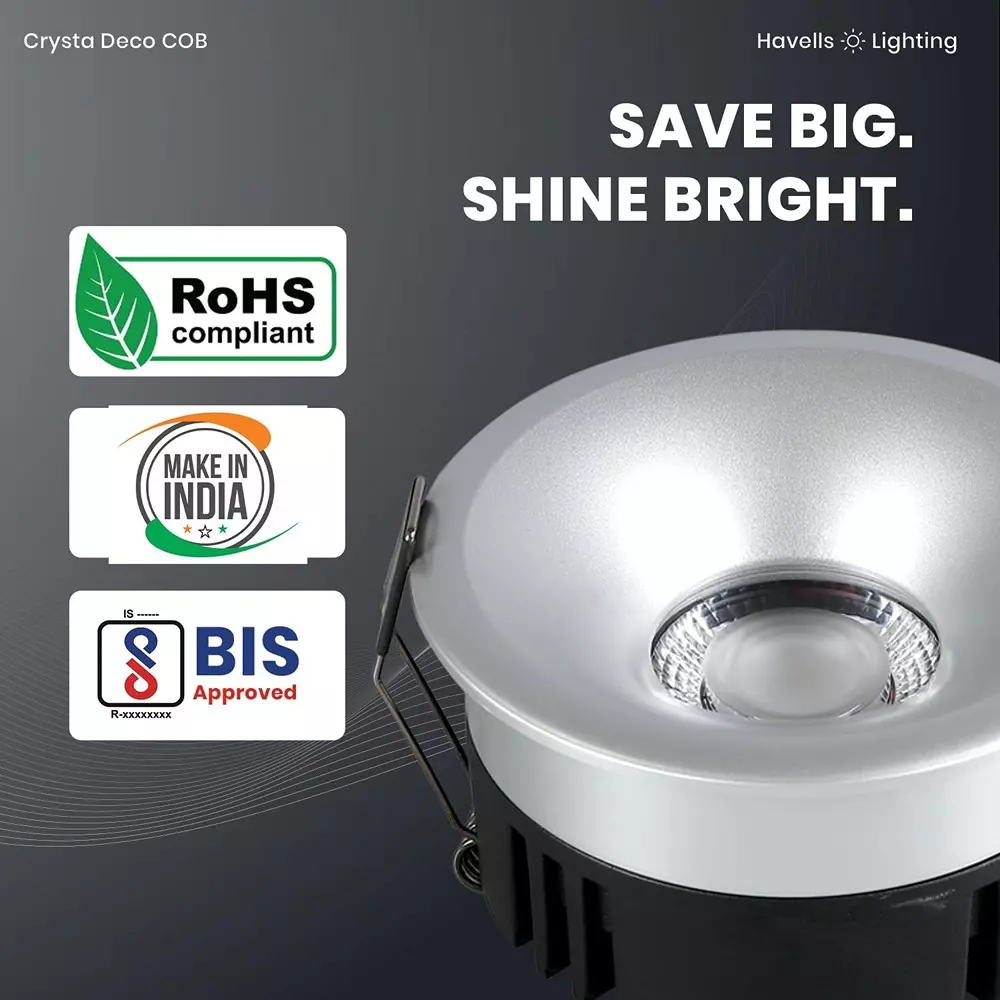 Havells 18 W Crysta Deco LED COB Light Silver 4000 K 95 mm Cut Out Diameter and 55 mm Height, LHEEBEPDUE1S018