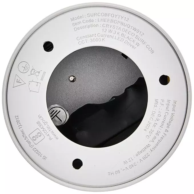 Havells 12 W Crysta Deco LED Surface Cob Light Black W, 3000 K, 75 mm Cut Out Diameter x 95 mm Height, LHEEBGPBUQ1W012