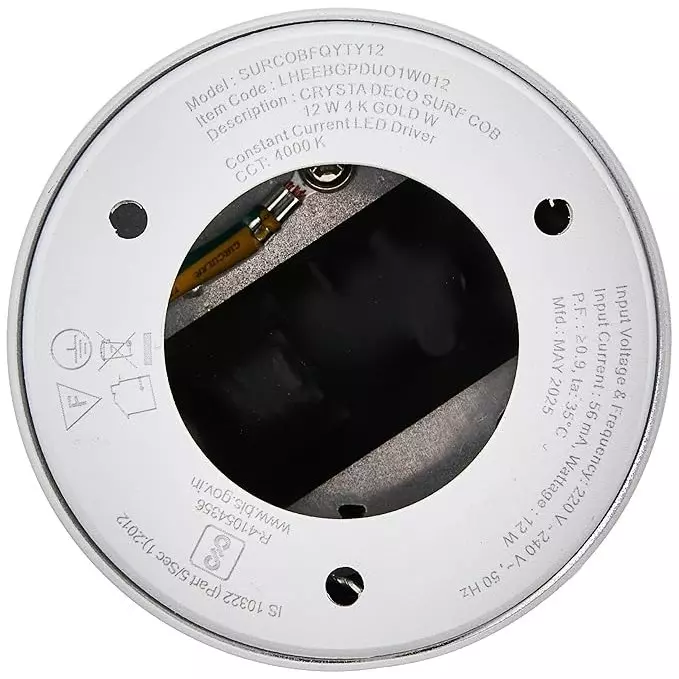 Havells 18 W Crysta Deco LED Surface Cob Light Gold W, 6000 K, 75 mm Cut Out Diameter x 125 mm Height, LHEEBGPGUO1W018