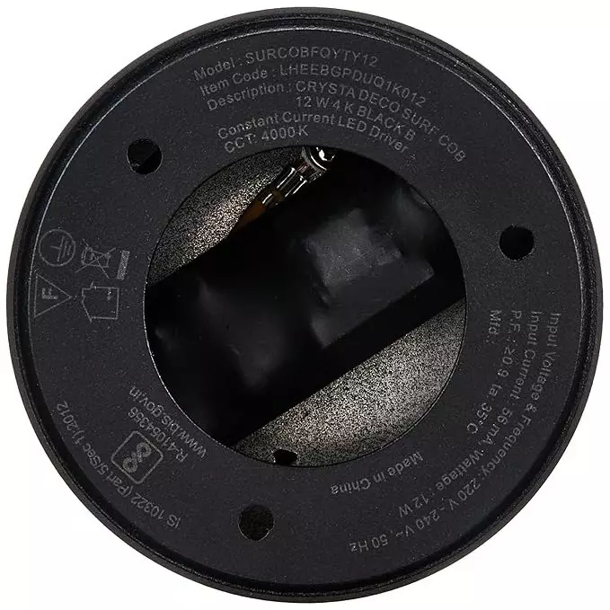 Havells 7 W Crysta Deco LED Surface Cob Light Black B, 6000 K, 55 mm Cut Out Diameter x 100 mm Height, LHEEBGPGUQ1K007