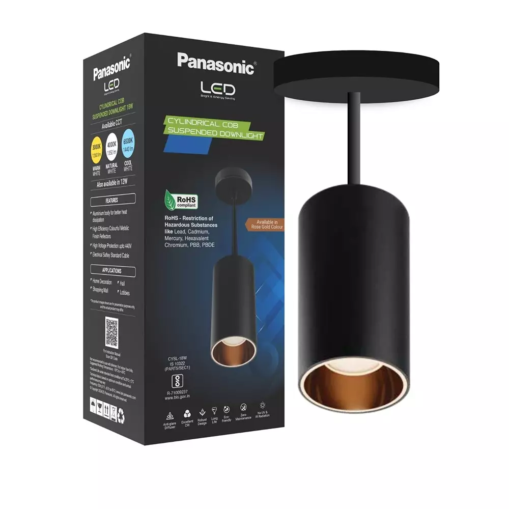 Panasonic Cob LED Downlight Cylindrical Surface 18 W Warm White RG Reflector, PDHM01183