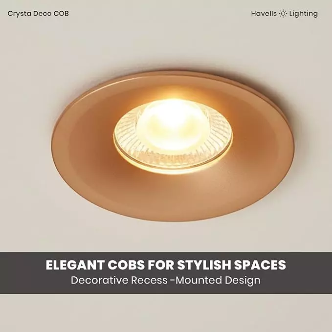 Havells 18 W Crysta Deco LED COB Light Rose Gold 6000 K 95 mm Cut Out Diameter and 55 mm Height, LHEEBEPGUE1P018