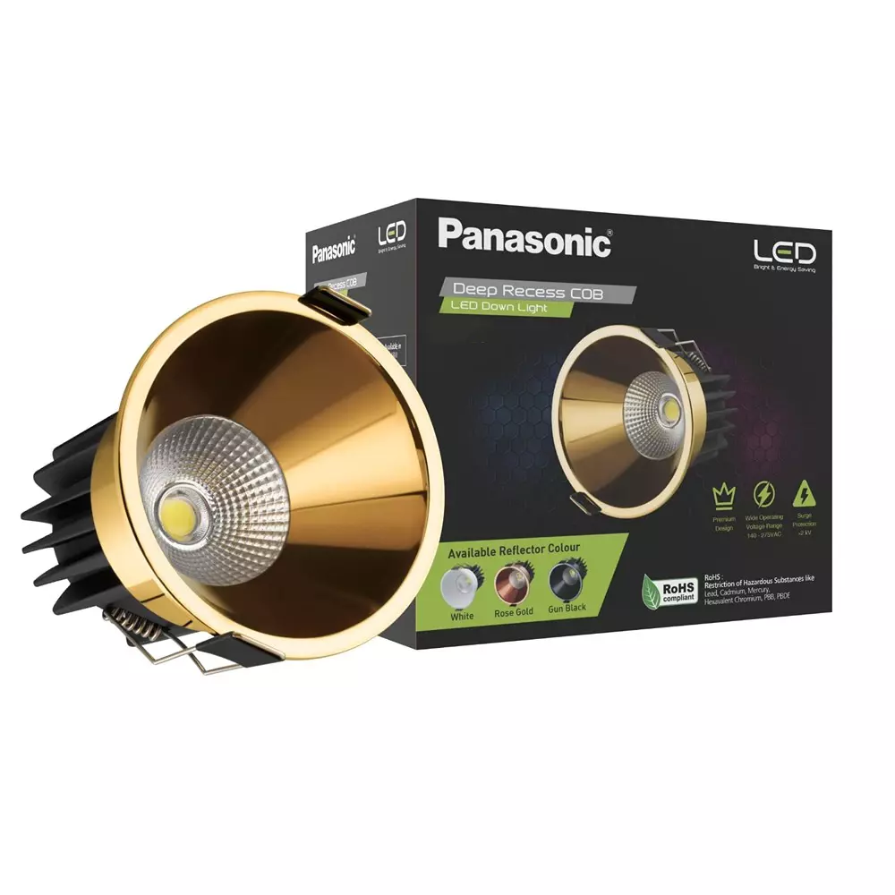 Panasonic Deep Recessed Cob Downlight Yellow Gold Reflector Color 12 W Warm White, PDLM45123