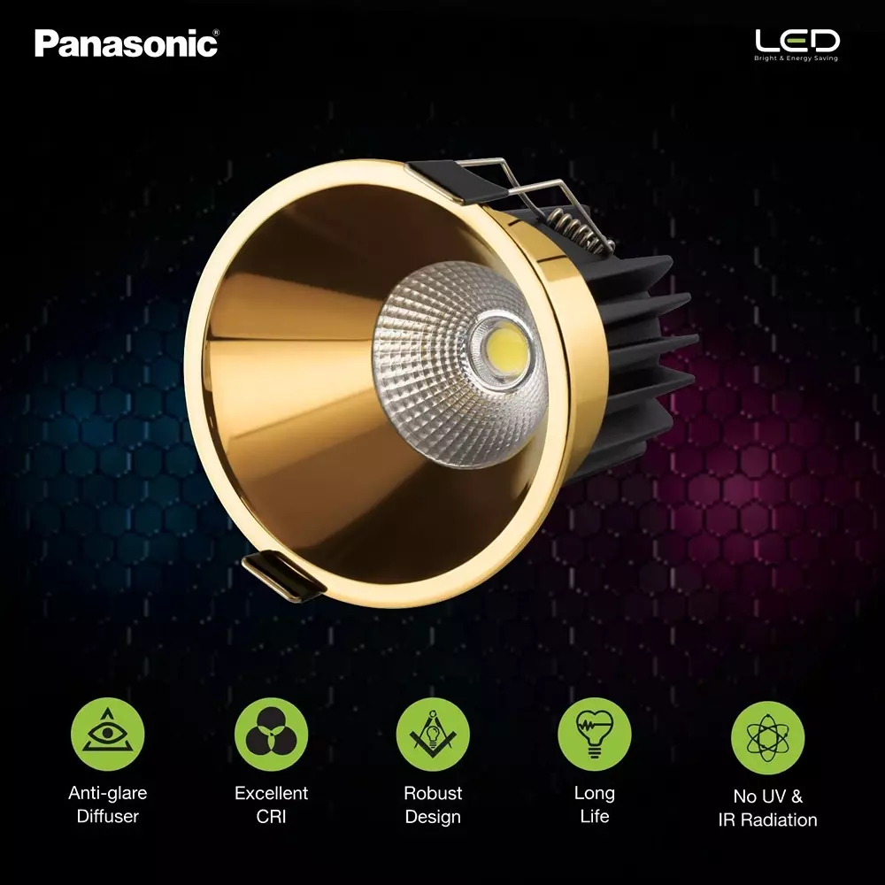 Panasonic Deep Recessed Cob Downlight Yellow Gold Reflector Color 12 W Warm White, PDLM45123