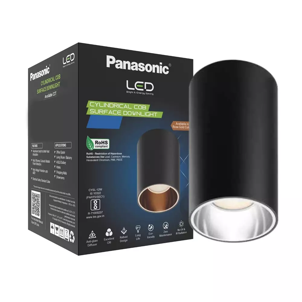Panasonic LED Downlight COB Cylindrical Surface Silver Reflector Color 12 W Cool White, PDSM01127