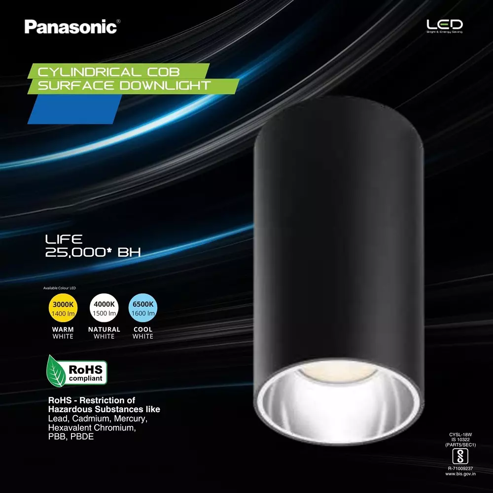 Panasonic LED Downlight COB Cylindrical Surface Silver Reflector Color 12 W Cool White, PDSM01127