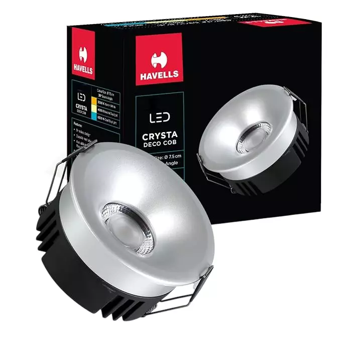 Havells 12 W Crysta Deco LED COB Light Silver 4000 K 75 mm Cut Out Diameter and 50 mm Height, LHEEBEPDUE1S012