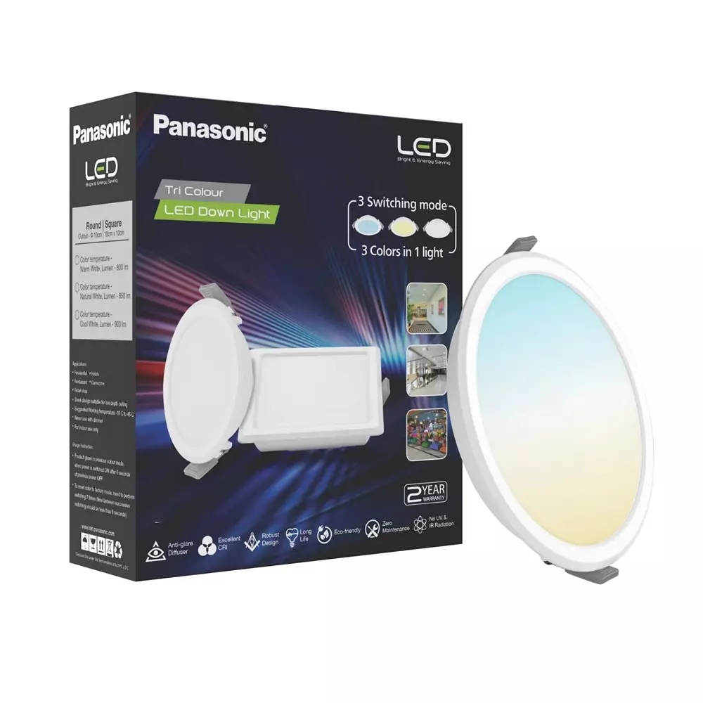 Panasonic Round LED Tri Colour (CW, NW, WW) PC Downlight 15 W, PDLM0115CNW