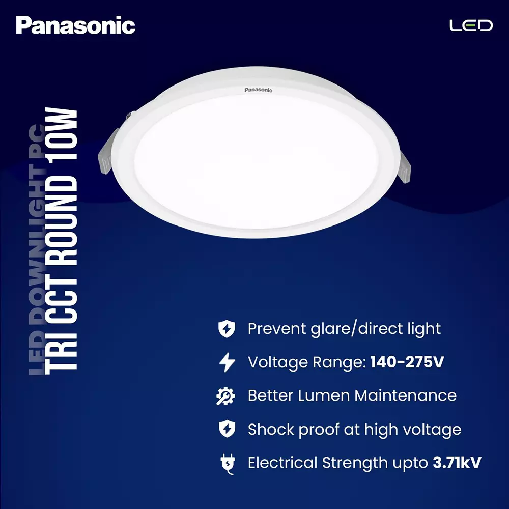 Panasonic Round LED Tri Color (CW, NW, WW) PC Downlight 10 W, PDLM0110CNW