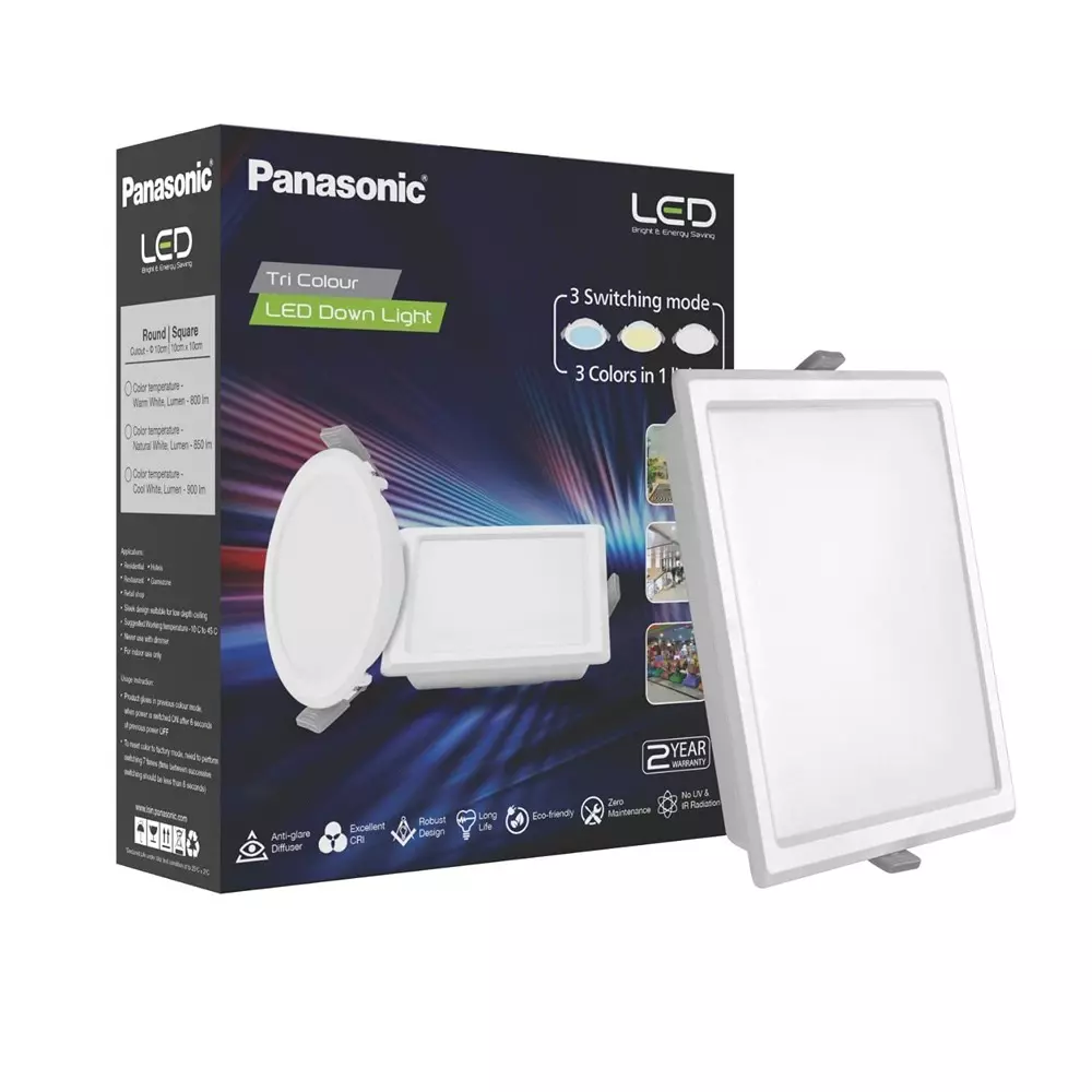 Panasonic Square LED Tri Colour (CW, NW, WW) PC Downlight 15 W, PDLM0215CNW