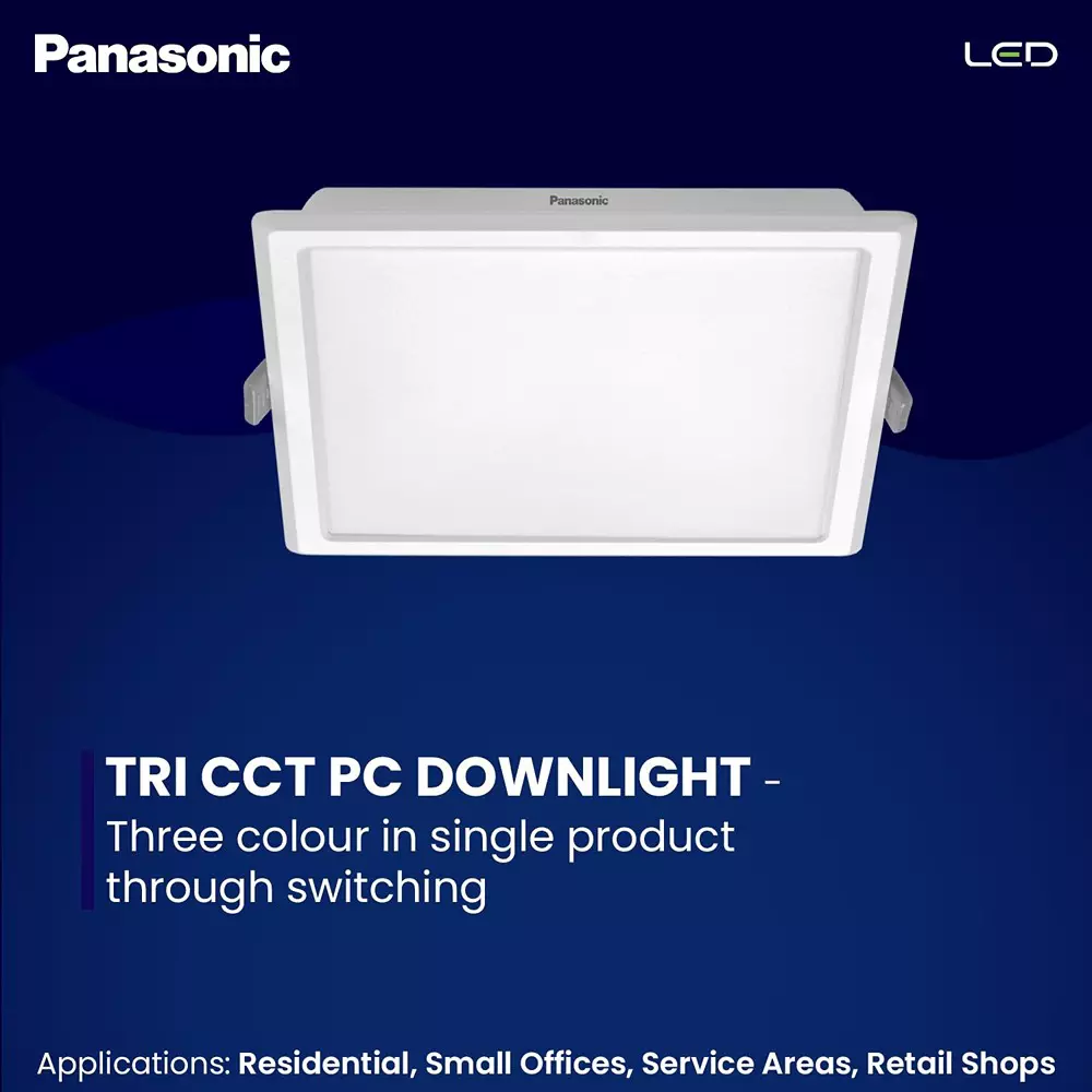 Panasonic Square LED Tri Colour (CW, NW, WW) PC Downlight 15 W, PDLM0215CNW