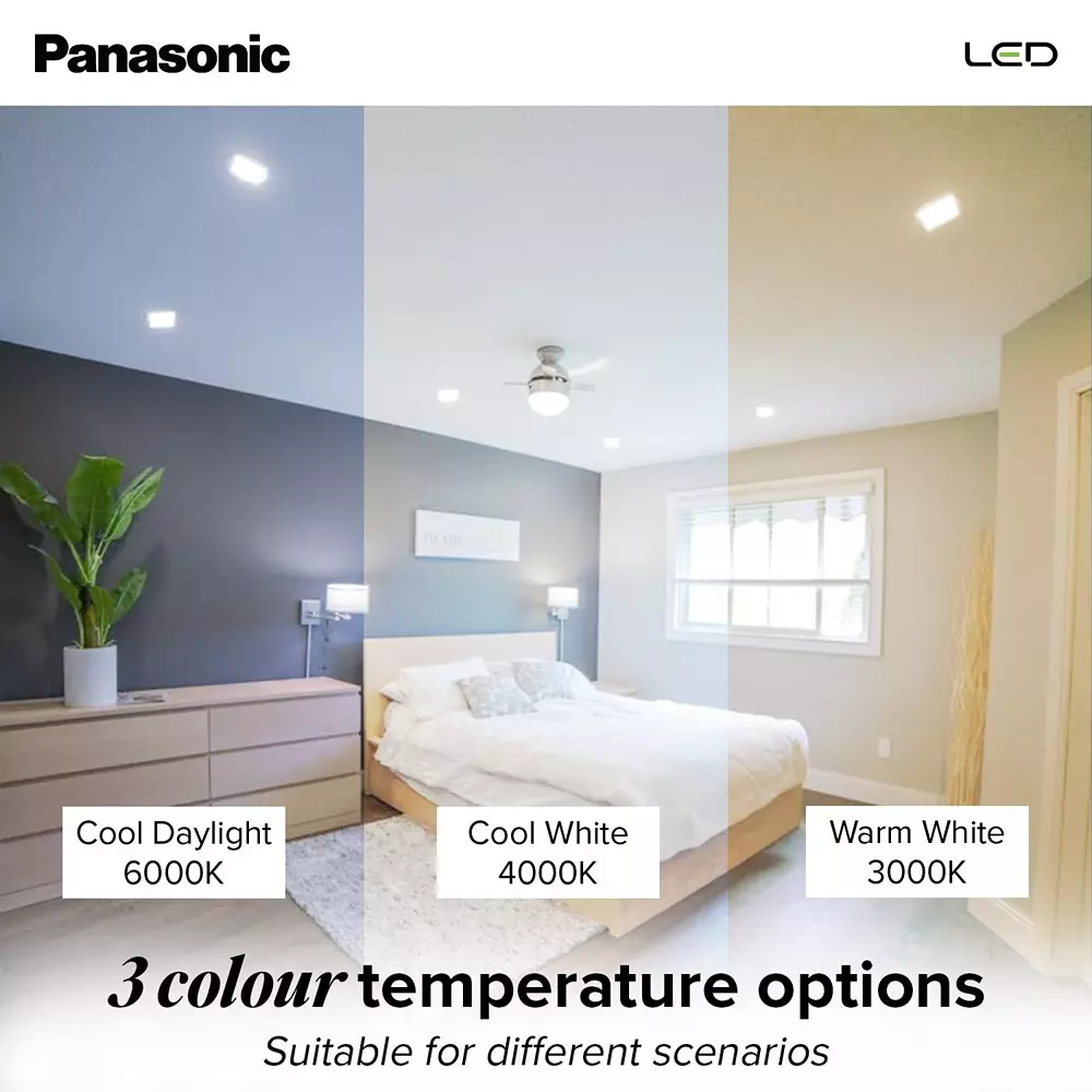 Panasonic Square LED Tri Colour (CW, NW, WW) PC Downlight 10 W, PDLM0210CNW