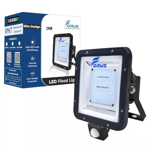 FORUS 20 W Rectangle LED Flood Light with Motion Sensor Day-Night Dual Mode, Auto ON/OFF IP67 Natural White