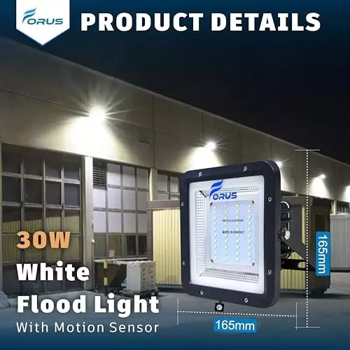 forus-30-w-led-flood-light-with-motion-sensor-ip67-white-for-garage-factory-parking-area-fefl030nawhite-5yw-1pc-motionsensor
