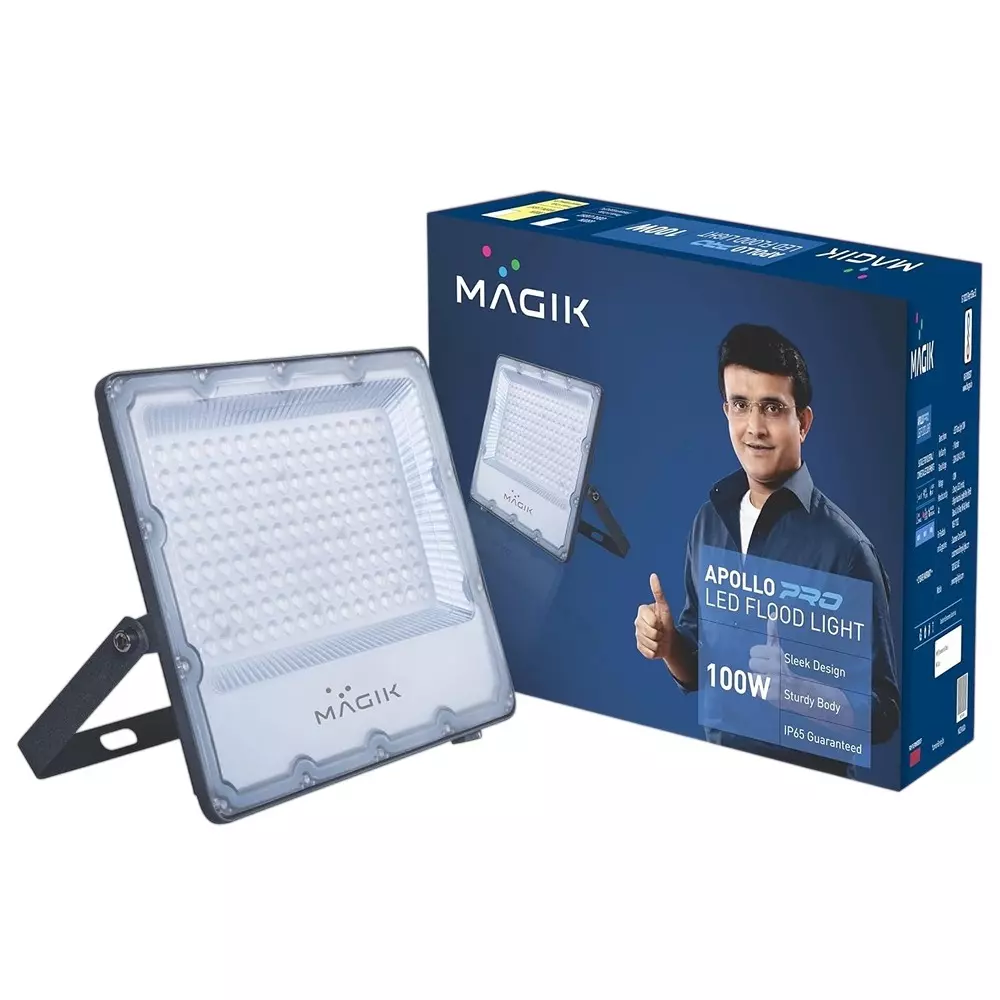 Magik 100 W Apollo Pro Max LED Flood Light 6500 K Color Temperature Sturdy Aluminium Body and Grey Color, FWANP100C4525