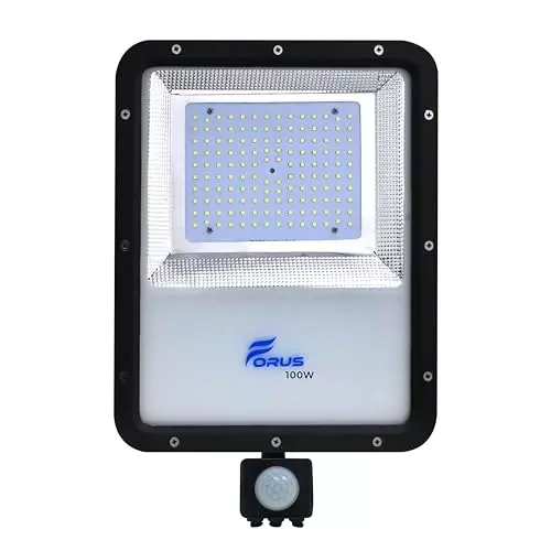 FORUS 100 W Rectangle LED Flood Light with PIR Motion Sensor Auto On/Off, Day-Night Mode IP67 Natural White
