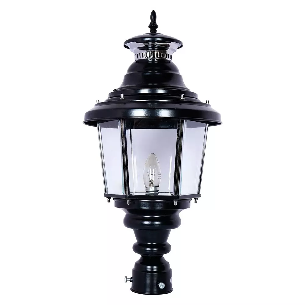 Fos Lighting Victorian Gate Light with Beveled Glass Black Finish 40 W