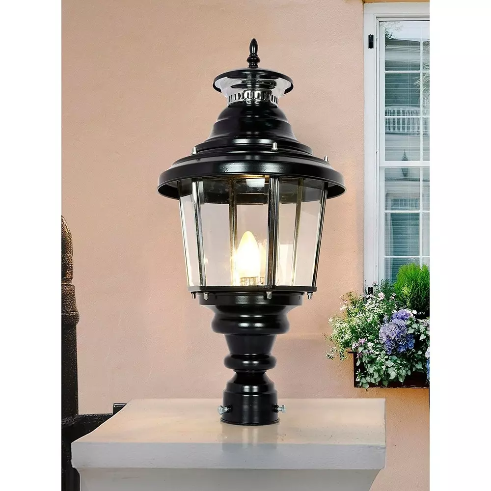 Fos Lighting Victorian Gate Light with Beveled Glass Black Finish 40 W