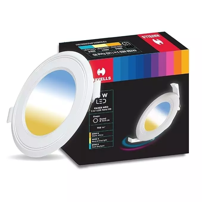 Havells 15 W Fazer Neo 3 in 1 LED Panel Light Round Shape 3000 K/4000 K/6500 K, 154 mm Cutout x 25 mm Height, LHEBMEPNUZ1W015