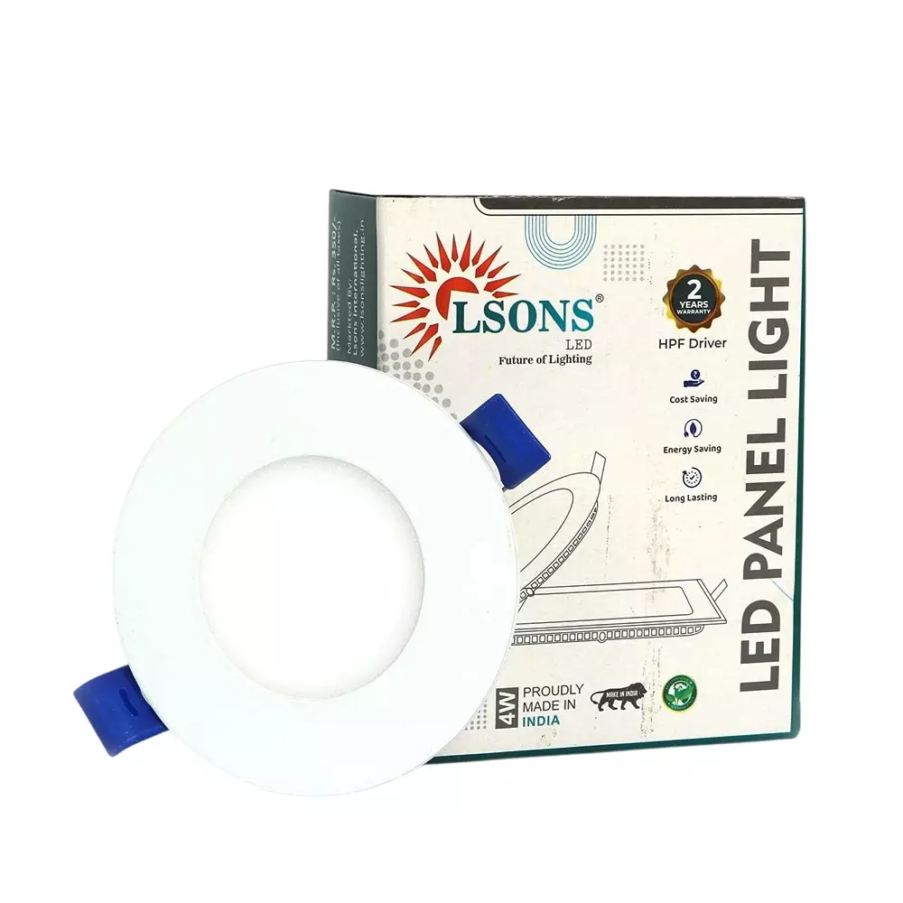 Lsons 4 W LED Panel Light Round & Slim with HPF Driver, 100 lm/W Illumination, 85-300 V Wide Voltage and CRI >80, LSN-PL-4W-WW-CRL
