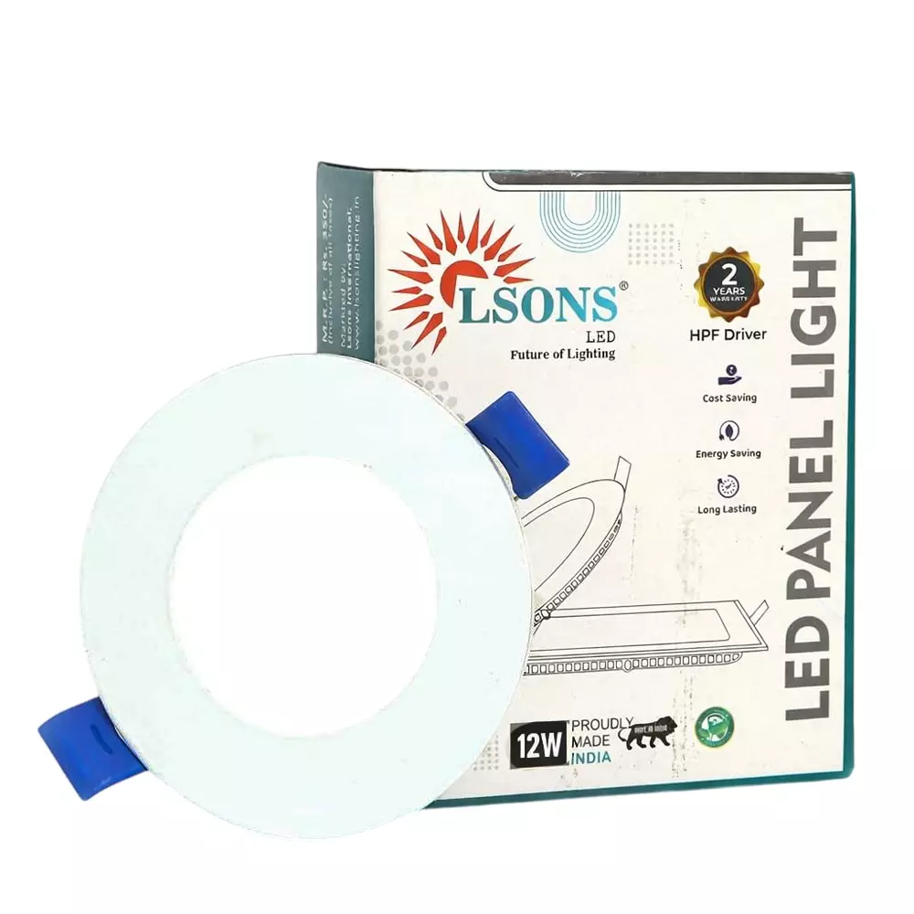 Lsons 12 W LED Panel Light Round & Slim with HPF Driver, 100 lm/W Illumination, 85-300 V Wide Voltage and CRI >80, LSN-PL-12W-WH-CRL