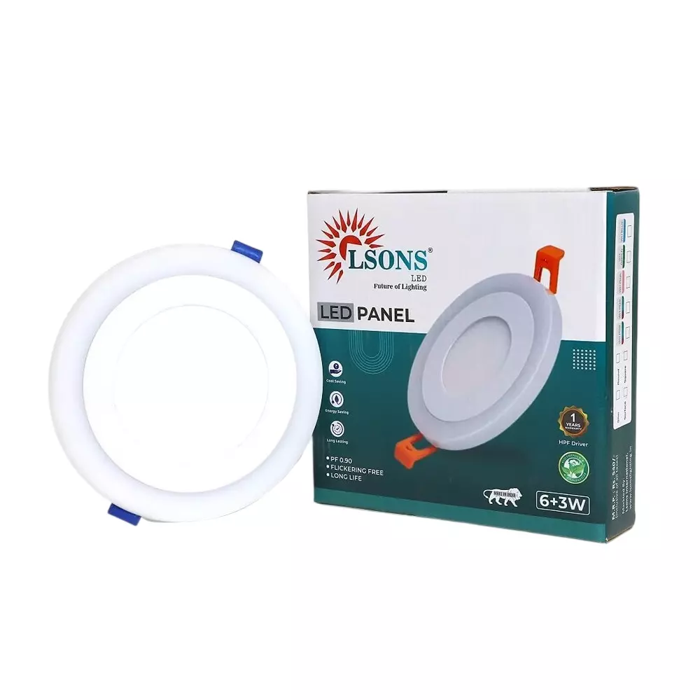 Lsons 6 W + 3 W LED Panel Light (White + PGB Multicolor Ring) with HPF Driver, 100 lm/W Illumination and 90-300 V AC Wide Voltage, LSN-SCPL-6W+3W-WHT+PGB-CRL