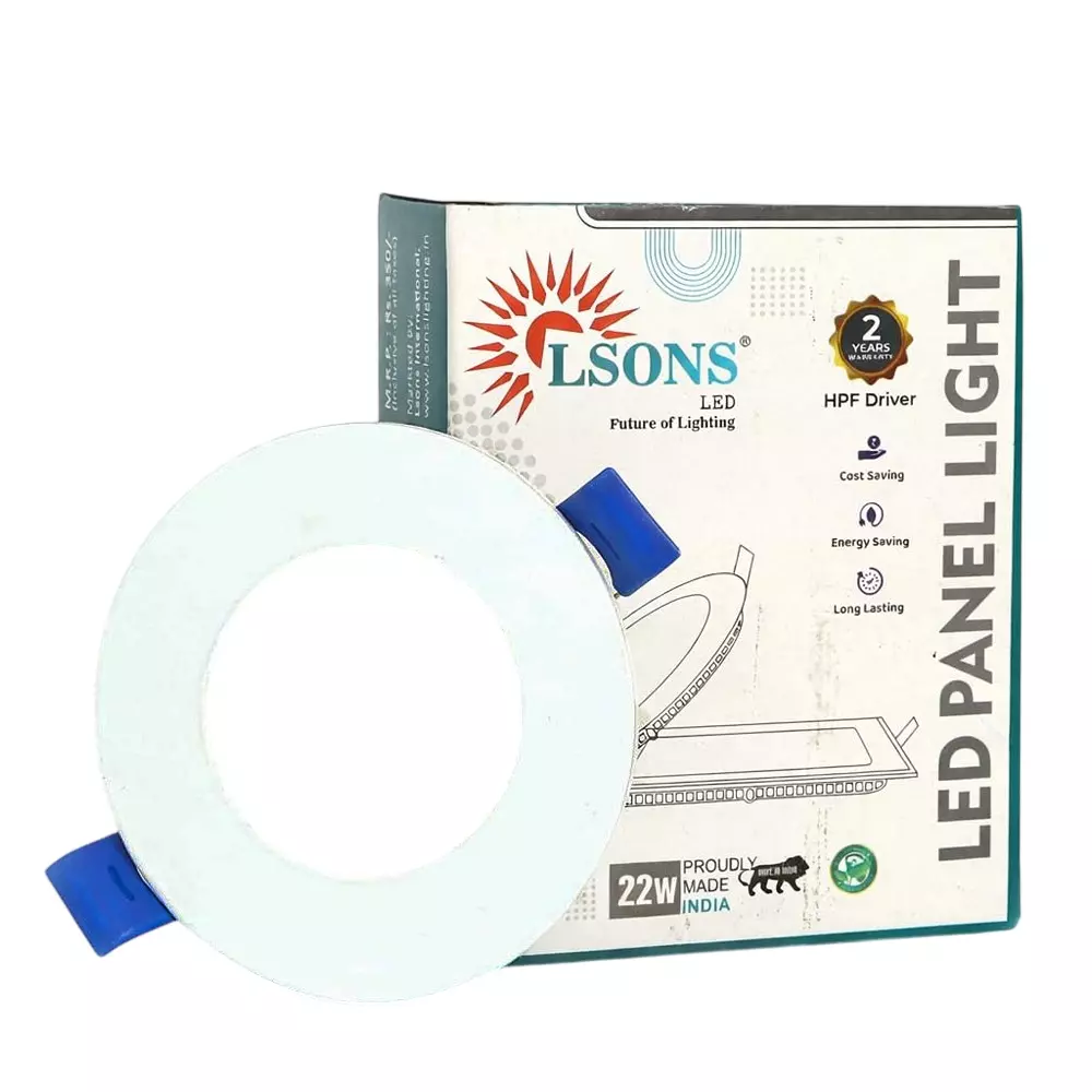 Lsons 22 W LED Panel Light Round & Slim with HPF Driver, 100 lm/W Illumination, 85-300 V Wide Voltage and CRI >80, LSN-PL-22W-WH-CRL