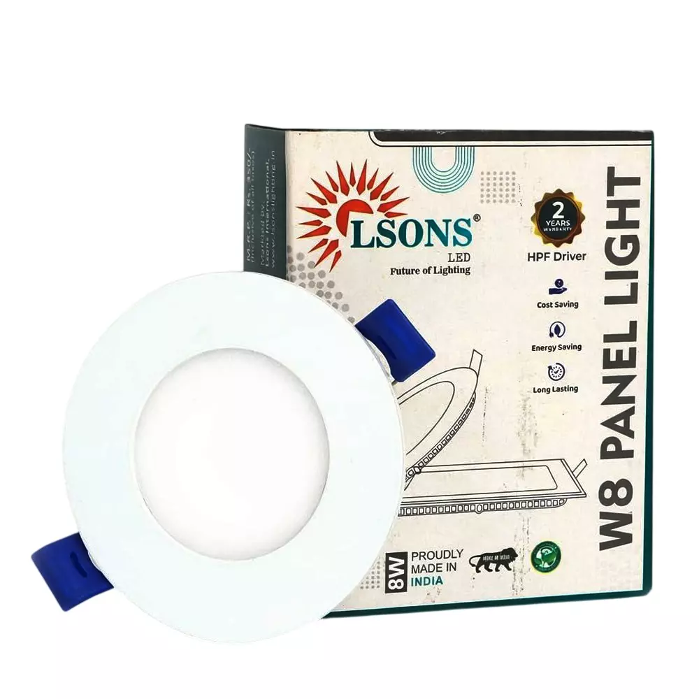 Lsons 8 W LED Panel Light Round & Slim with HPF Driver, 100 lm/W Illumination, 85-300 V Wide Voltage and CRI >80, LSN-PL-8W-NW-CRL