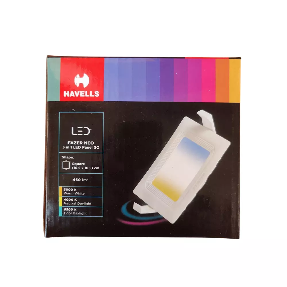 Havells 15 W Fazer Neo 3 in 1 LED Panel Light Square Shape 3000 K/4000 K/6500 K, 154x154 mm Cutout x 25 mm Height, LHEBMGPNUZ1W015