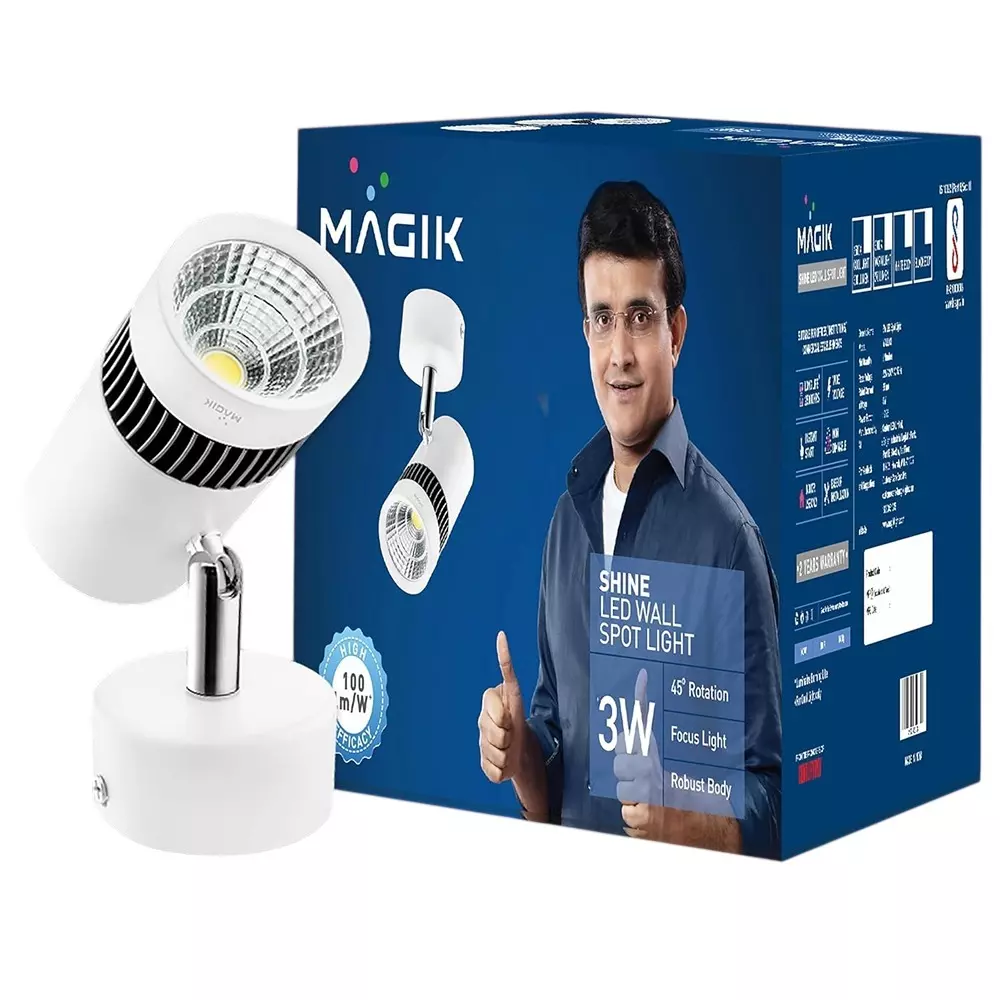 Magik 3 W Shine LED Wall Spotlight 3000 K Color Temperature E27 Base and Robust Polycarbonate Body, WSSH003W4099