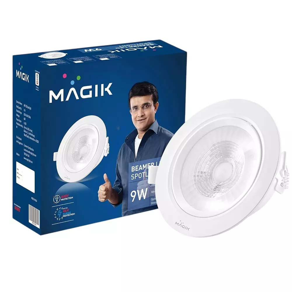 Magik 9 W Beamer COB Spotlight 3000 K Color Temperature Round Shape Plastic Body, PCBE009W4024