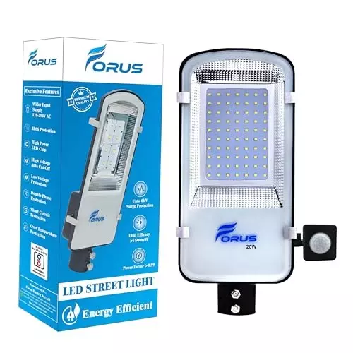 FORUS 20 W Rectangle LED Street Light with Motion Sensor Auto ON/OFF, Day-Night Mode IP66 Cool White