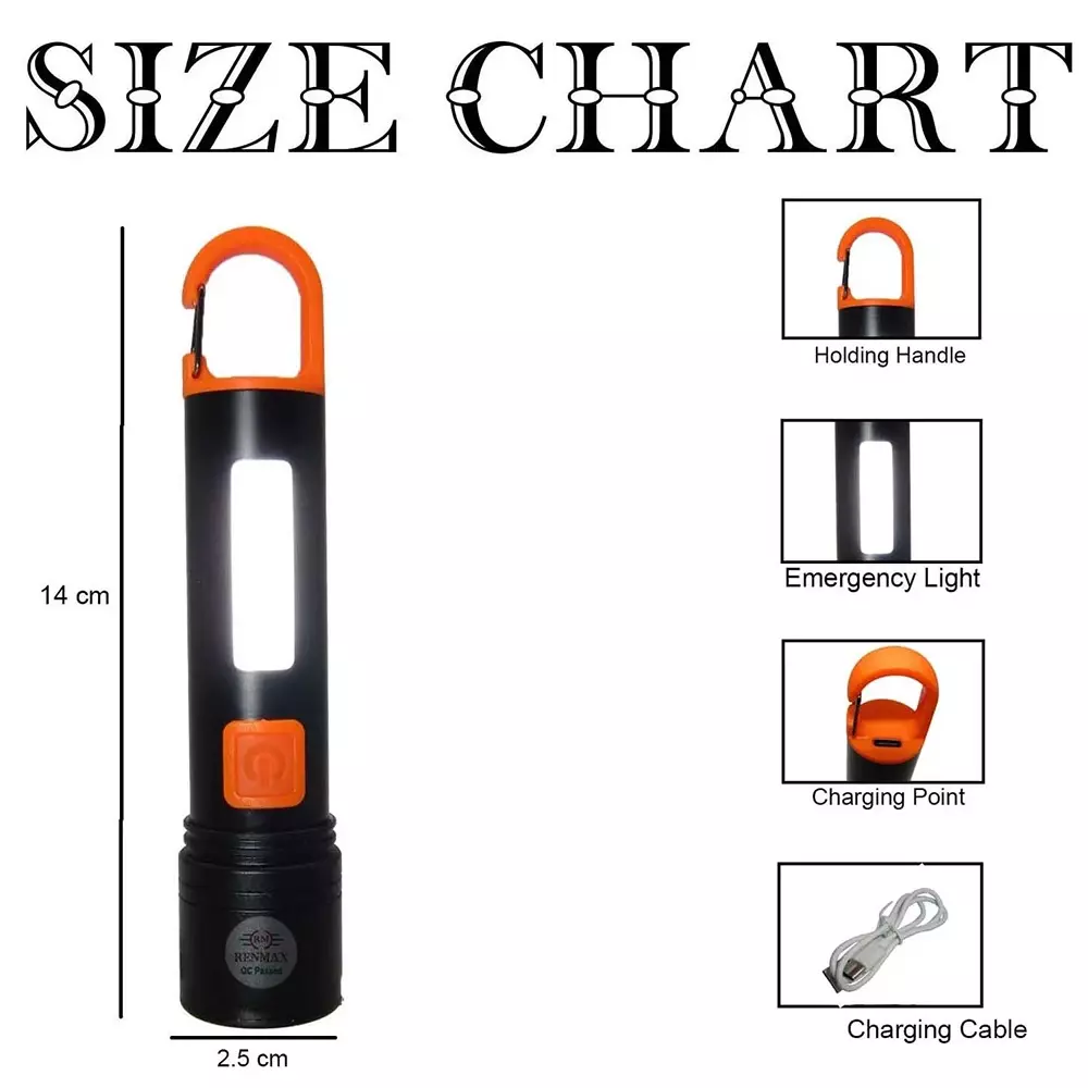 Renmax LED Torch with Zoom Focus 2000 mAh Li-ion Battery 600 Lumen Waterproof Aluminum