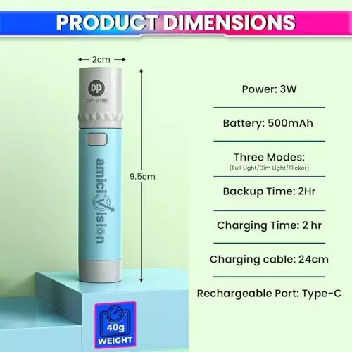amicivision-mini-rechargeable-torch-blue-3-w-led-flashlight-with-3-modes-type-c-charging-led-indicator