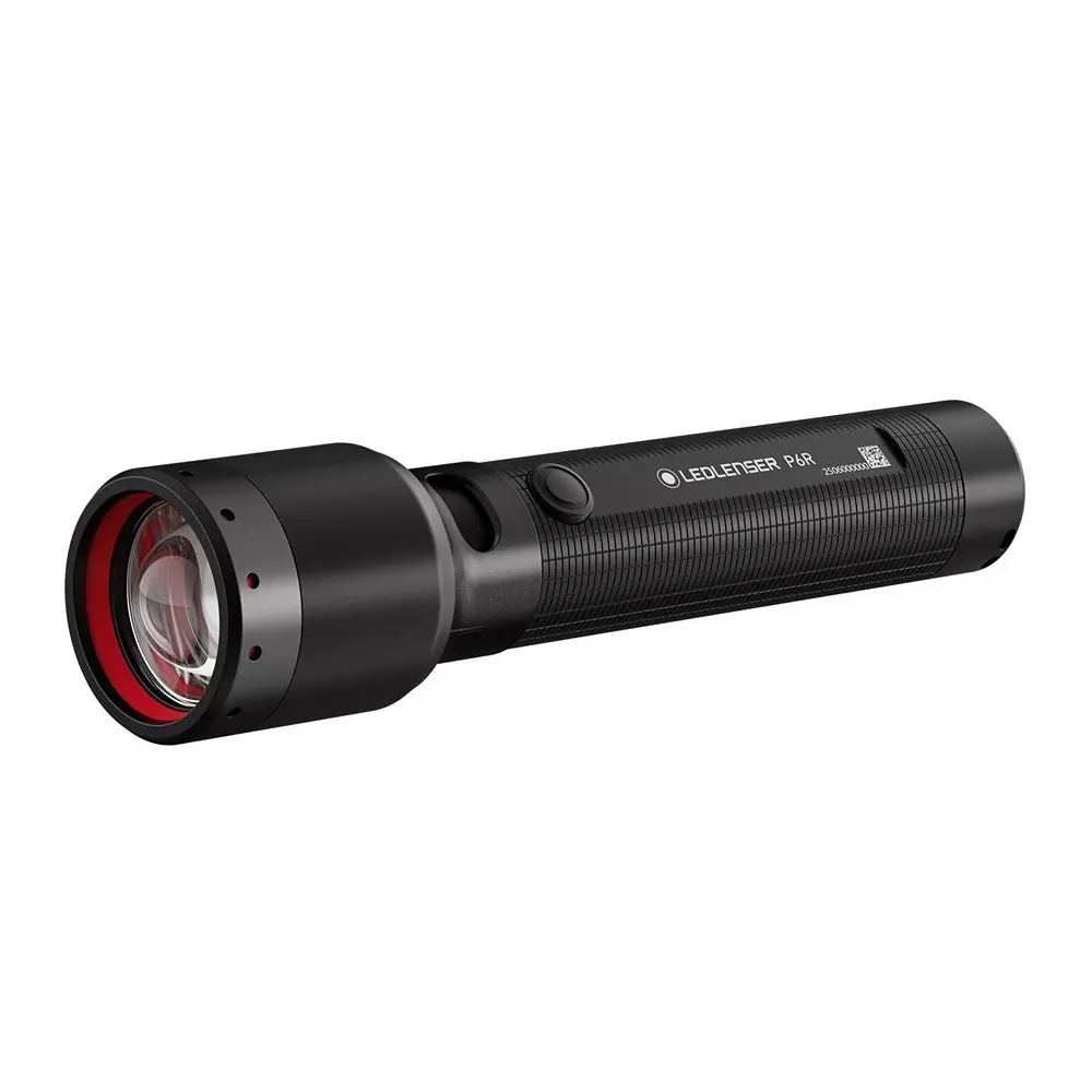 LED LENSER Flash Light Black Color 1200 lm Maximum Luminous Flux and 320 m Beam Distance, P6R New