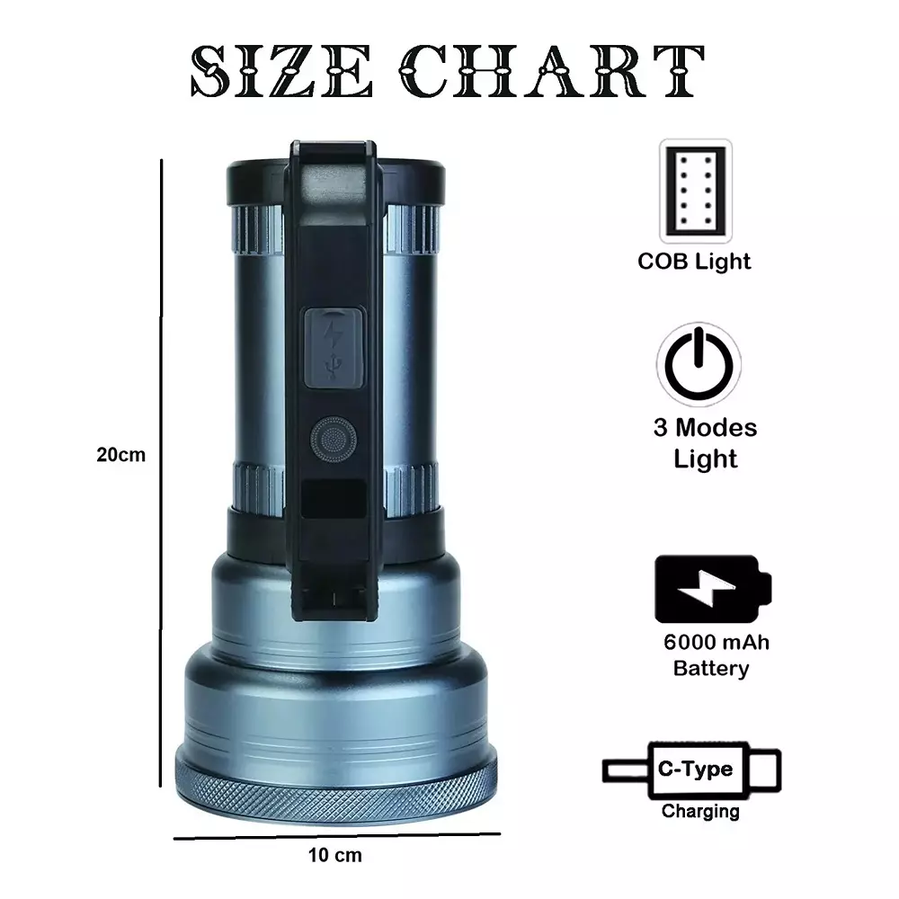Renmax Searchlight Torch LED 6000 mAh Li-ion Battery 1200 Lumen Waterproof Aluminium