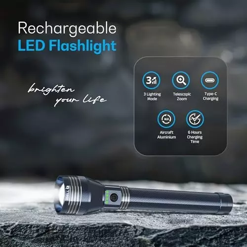 IBELL Rechargeable LED Torch Type C Charging AAA lithium-ion 3 Light Mode Aircraft Aluminum Body Blue
