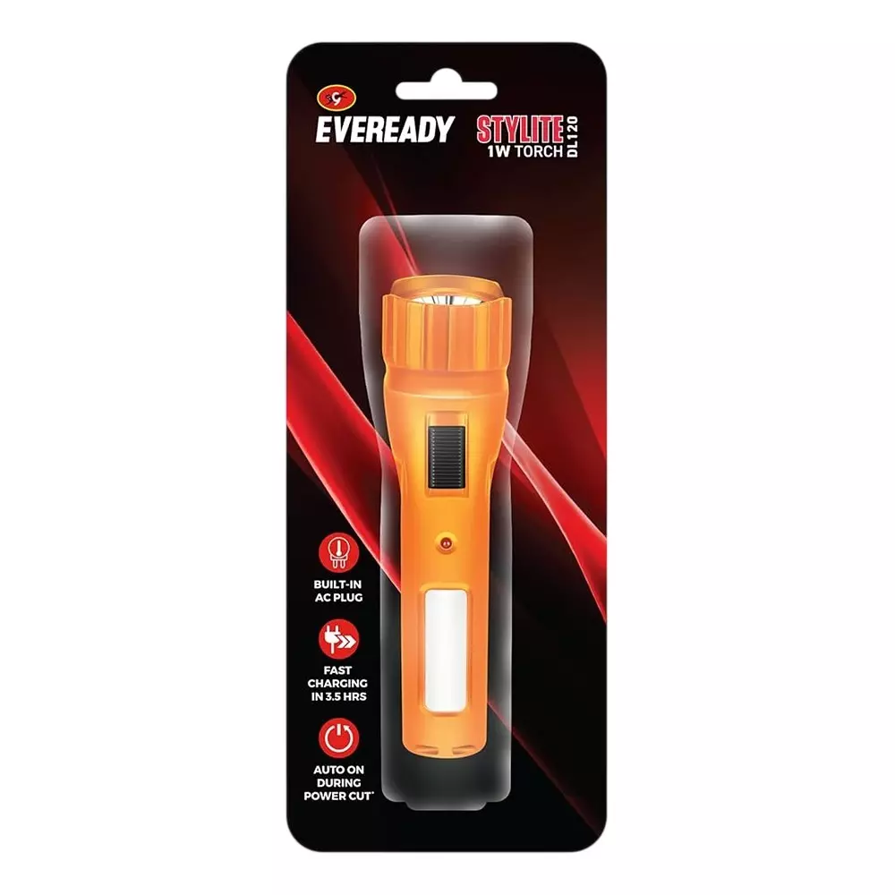Eveready Stylite Handheld Torch With Li-ion Battery New & Stylish ABS 1 W Power Orange for Home & Office, DL 120