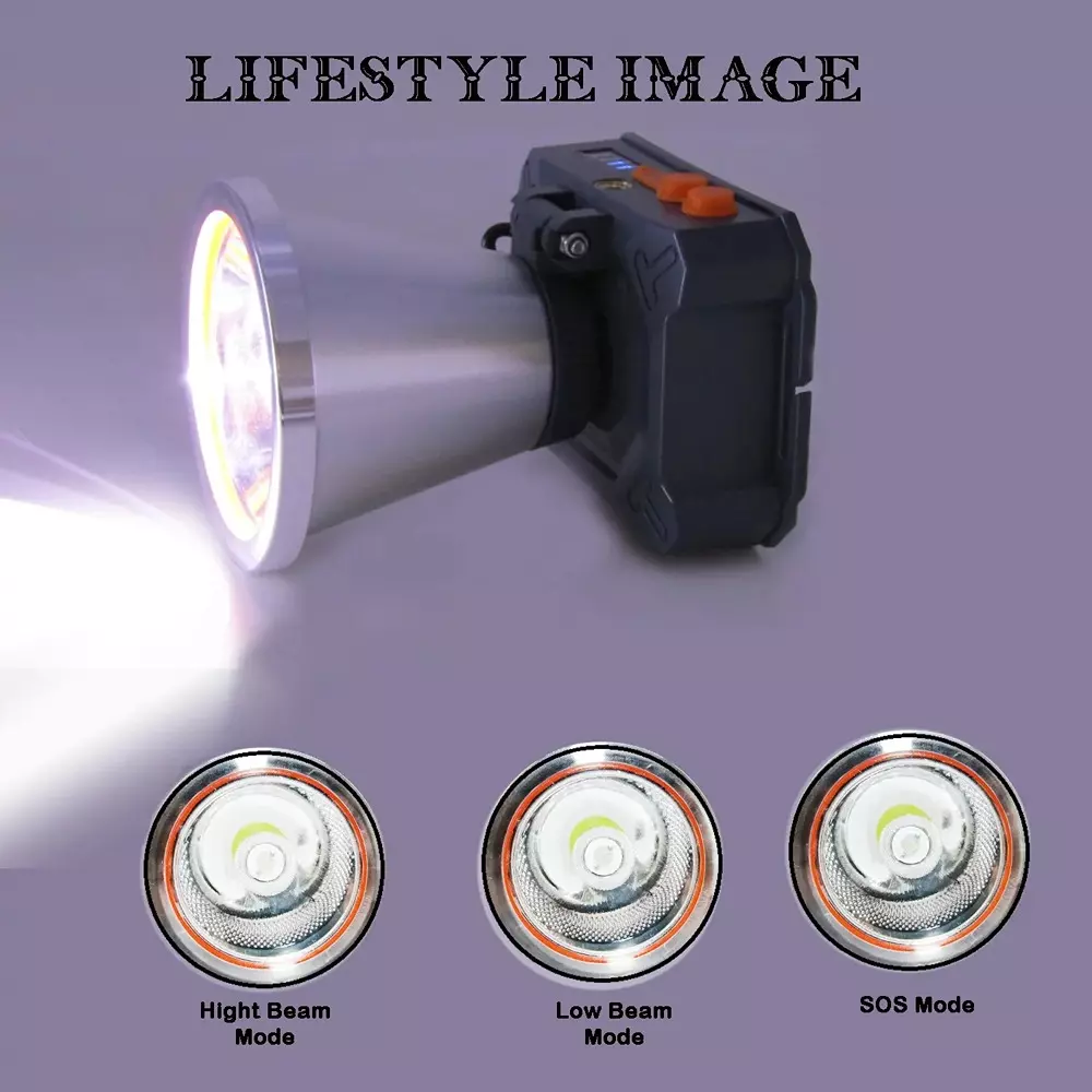 Renmax Bright Head Mount LED Torch 2000 mAh C-Type 500 m Light Range Waterproof Abs