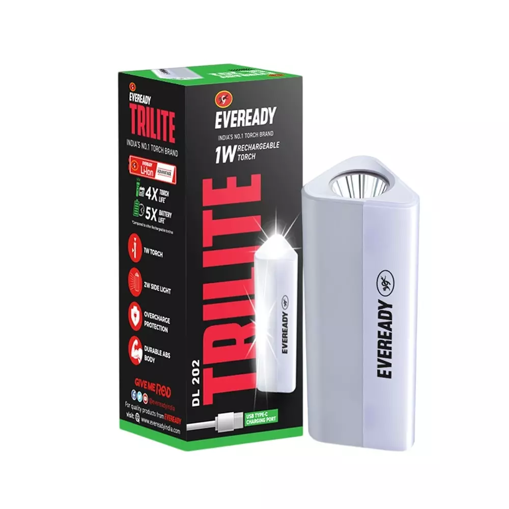 Eveready Trilite Pocket Torch With SLA Battery ABS Triangular 1 W Power White for Home & Office, DL 202